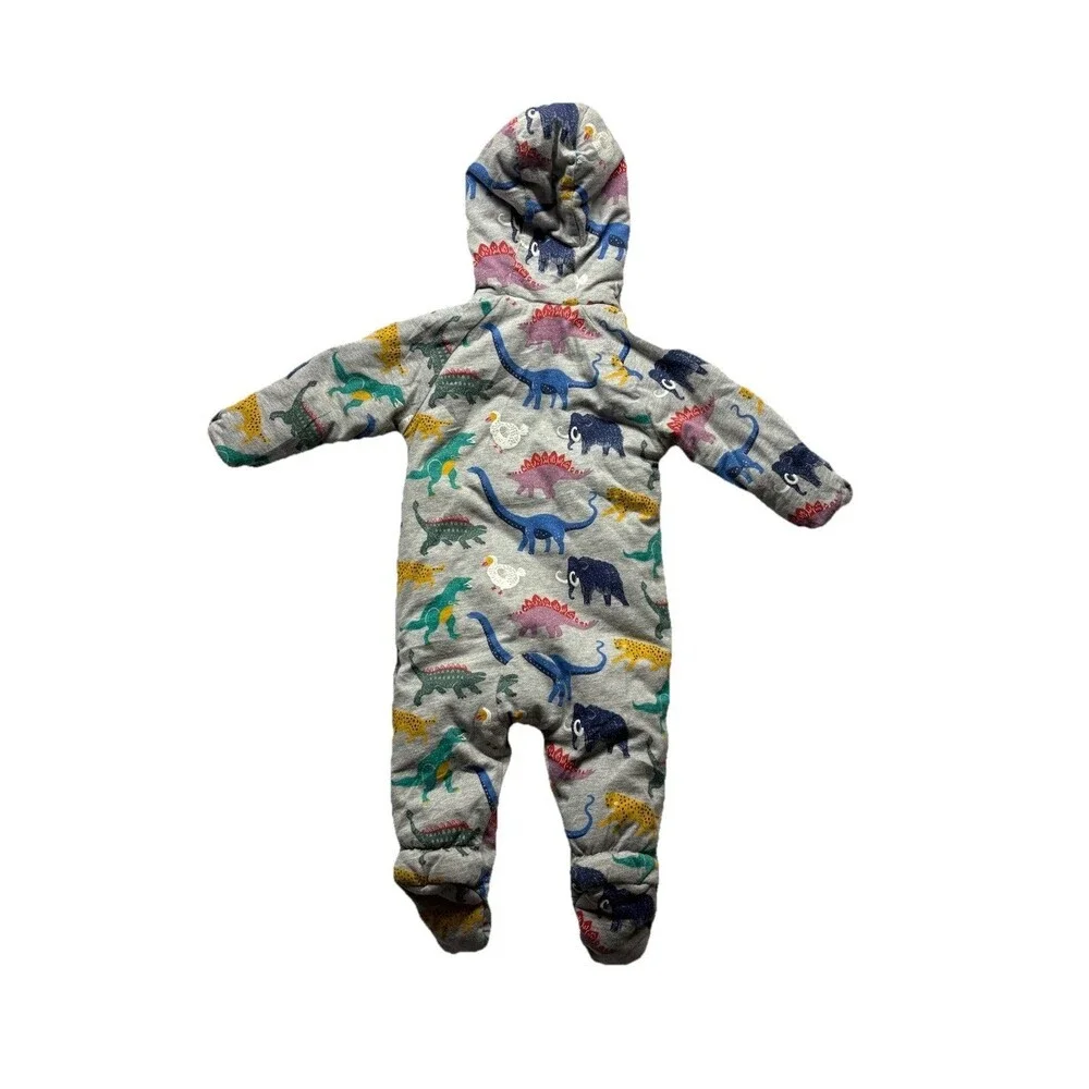 Baby Boden Baby All-in-One Pram Snow Fleece Suit Gray Dinosaur Size 3-6 Months